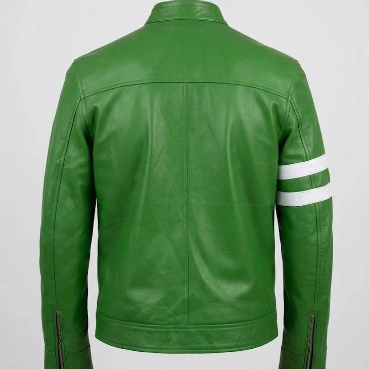 Sowachi Men's Green Sheepskin Super-Hero Inspired Leather Jacket