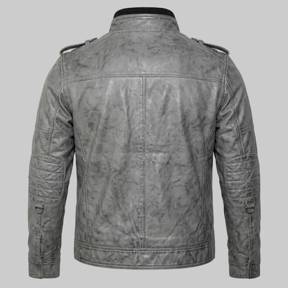Sowachi Men's Grey Real Sheepskin Leather Military Inspired Jacket