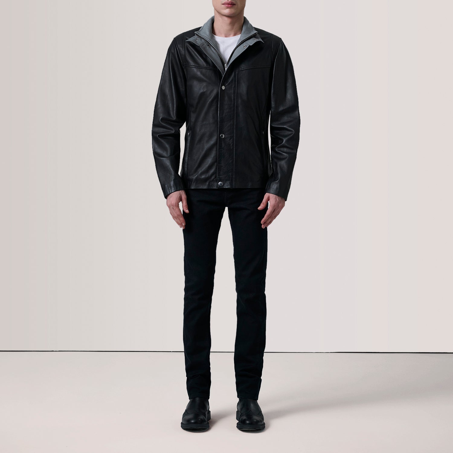 Sowachi Henrik Black Leather Cafe Racer Jacket