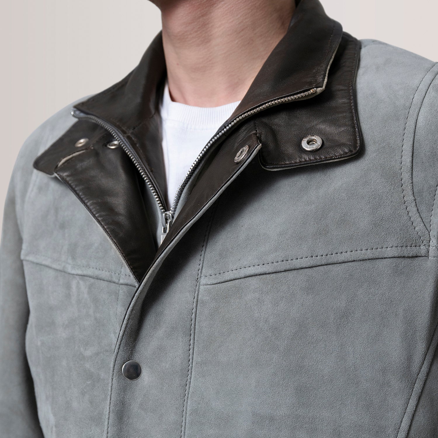 Sowachi Henrik Grey Suede Cafe Racer Jacket