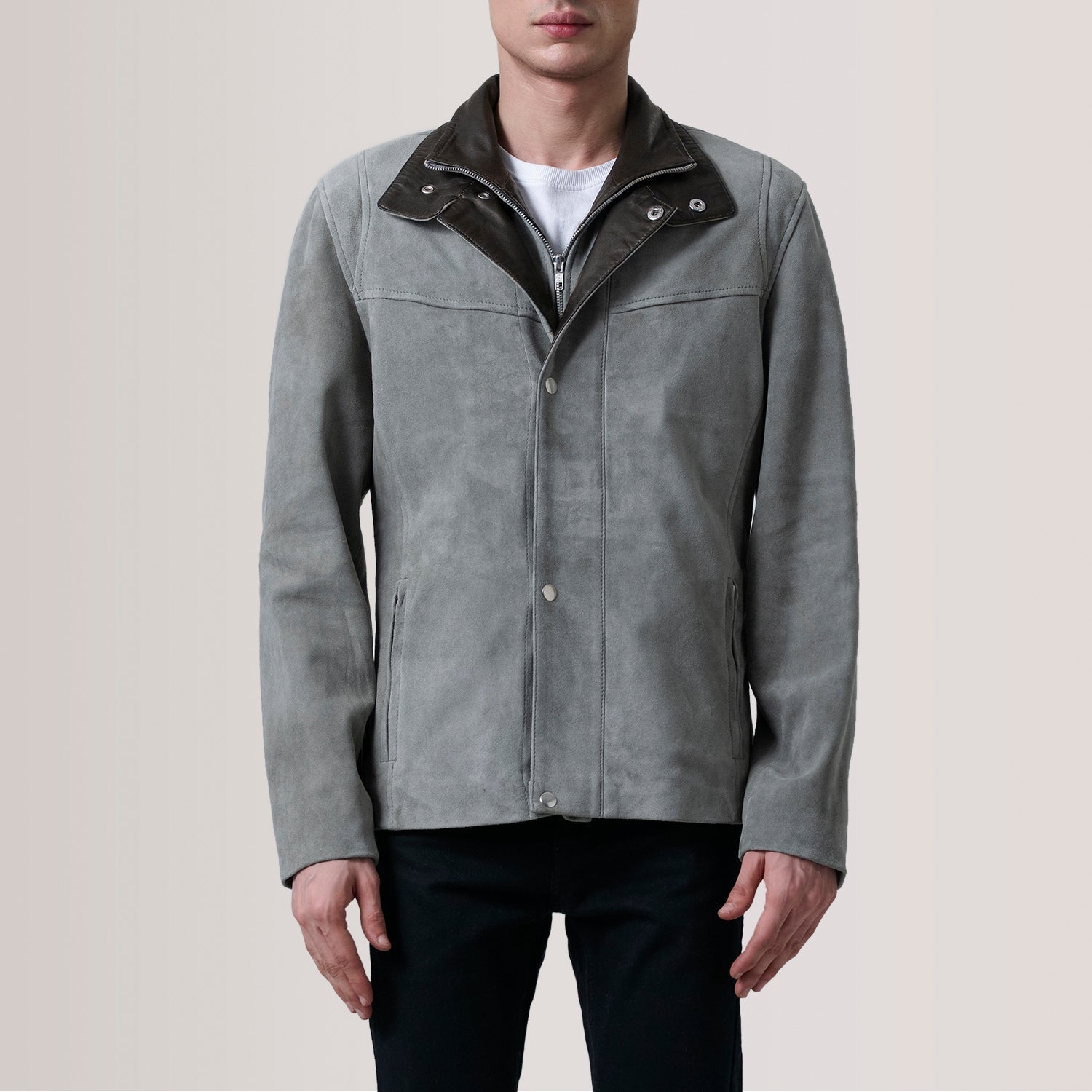 Sowachi Henrik Grey Suede Cafe Racer Jacket