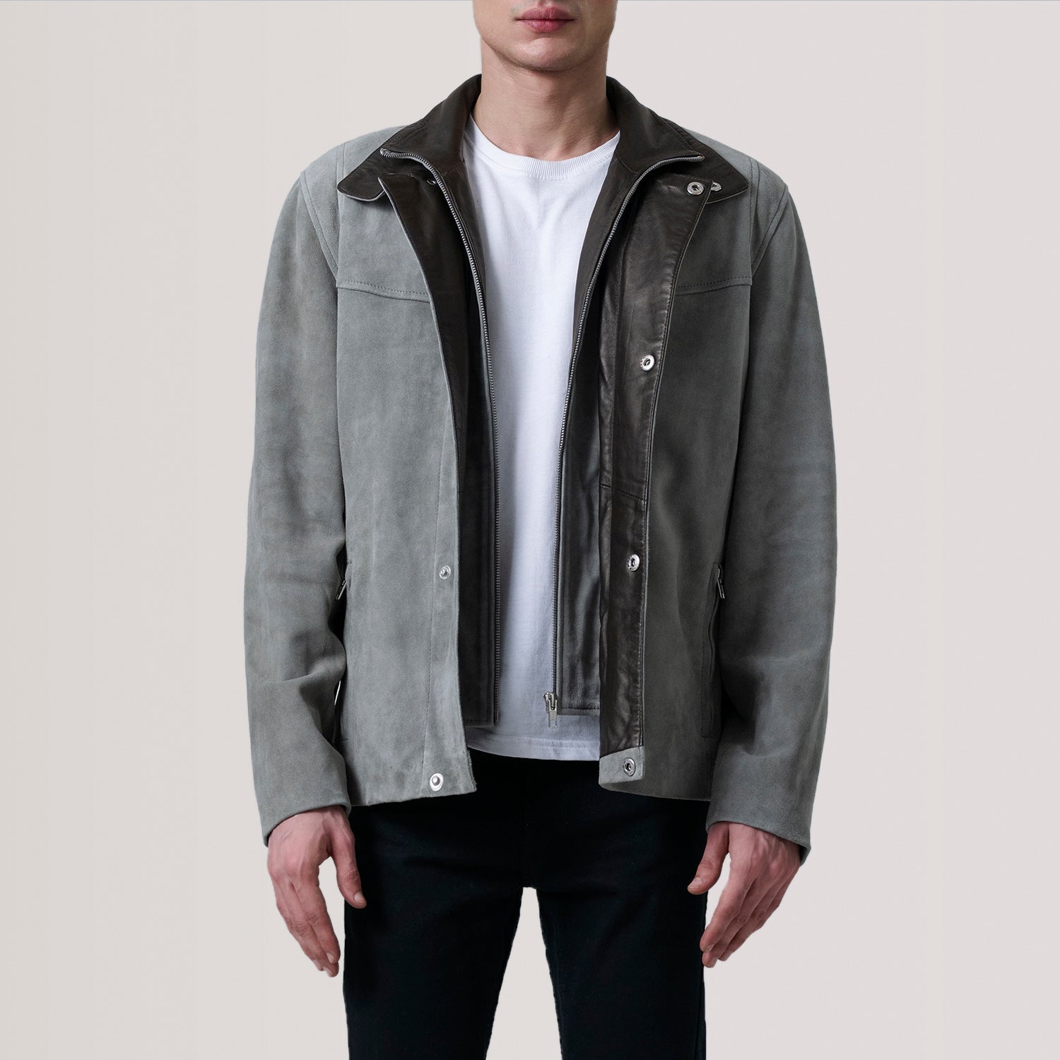 Sowachi Henrik Grey Suede Cafe Racer Jacket