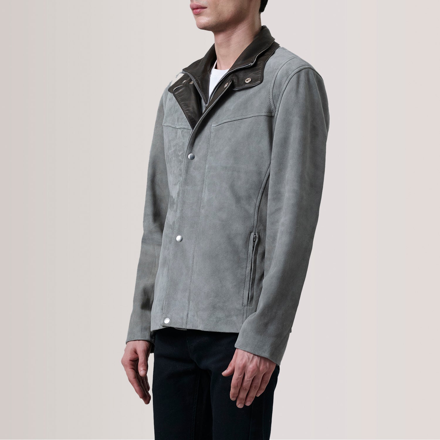 Sowachi Henrik Grey Suede Cafe Racer Jacket