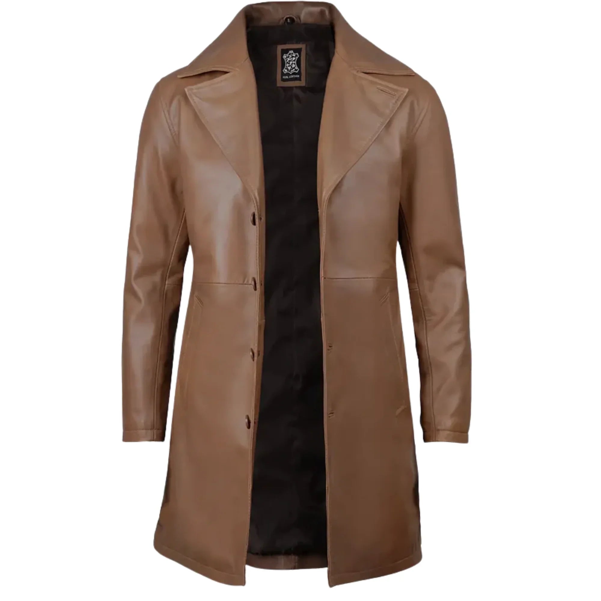 Sowachi Men's Jackson Long Length Brown Leather Car Coat