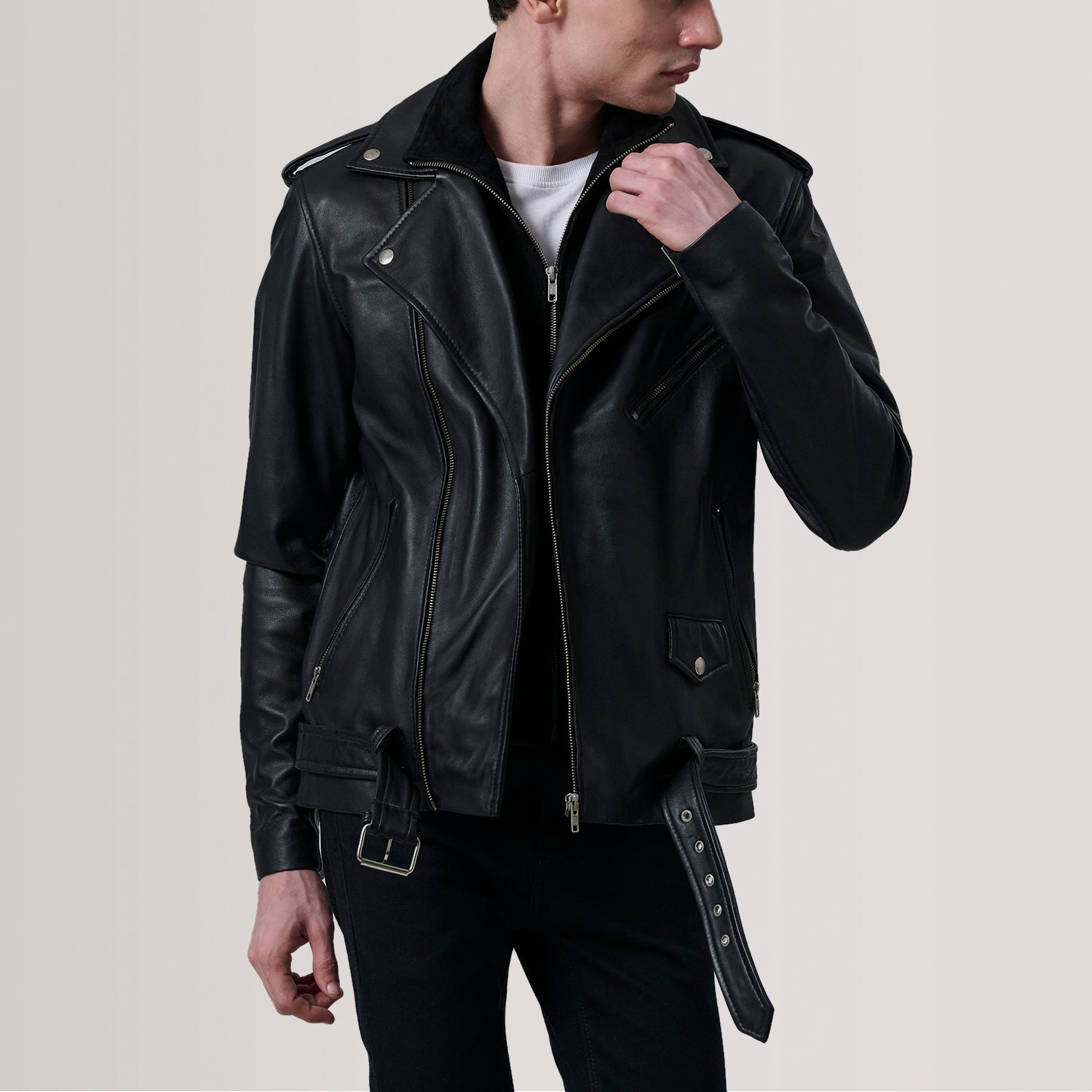 Sowachi Kole Black Leather Double Rider Jacket