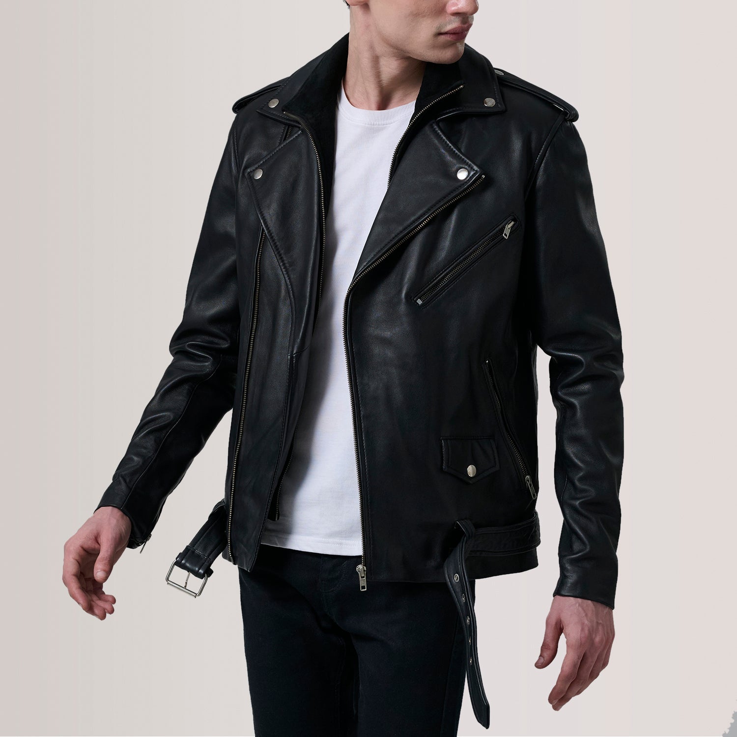 Sowachi Kole Black Leather Double Rider Jacket