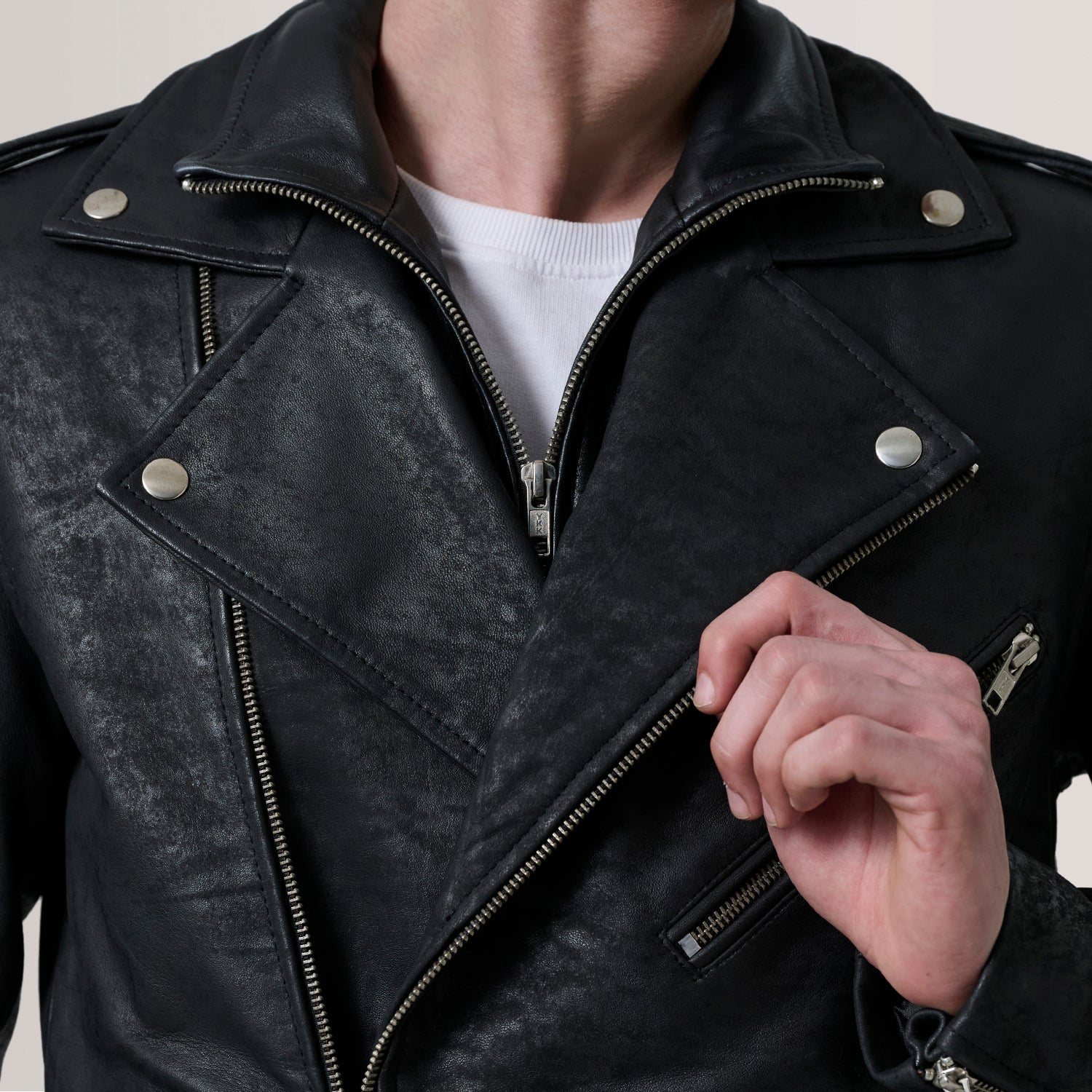 Sowachi Kole Distressed Black Leather Double Rider Jacket