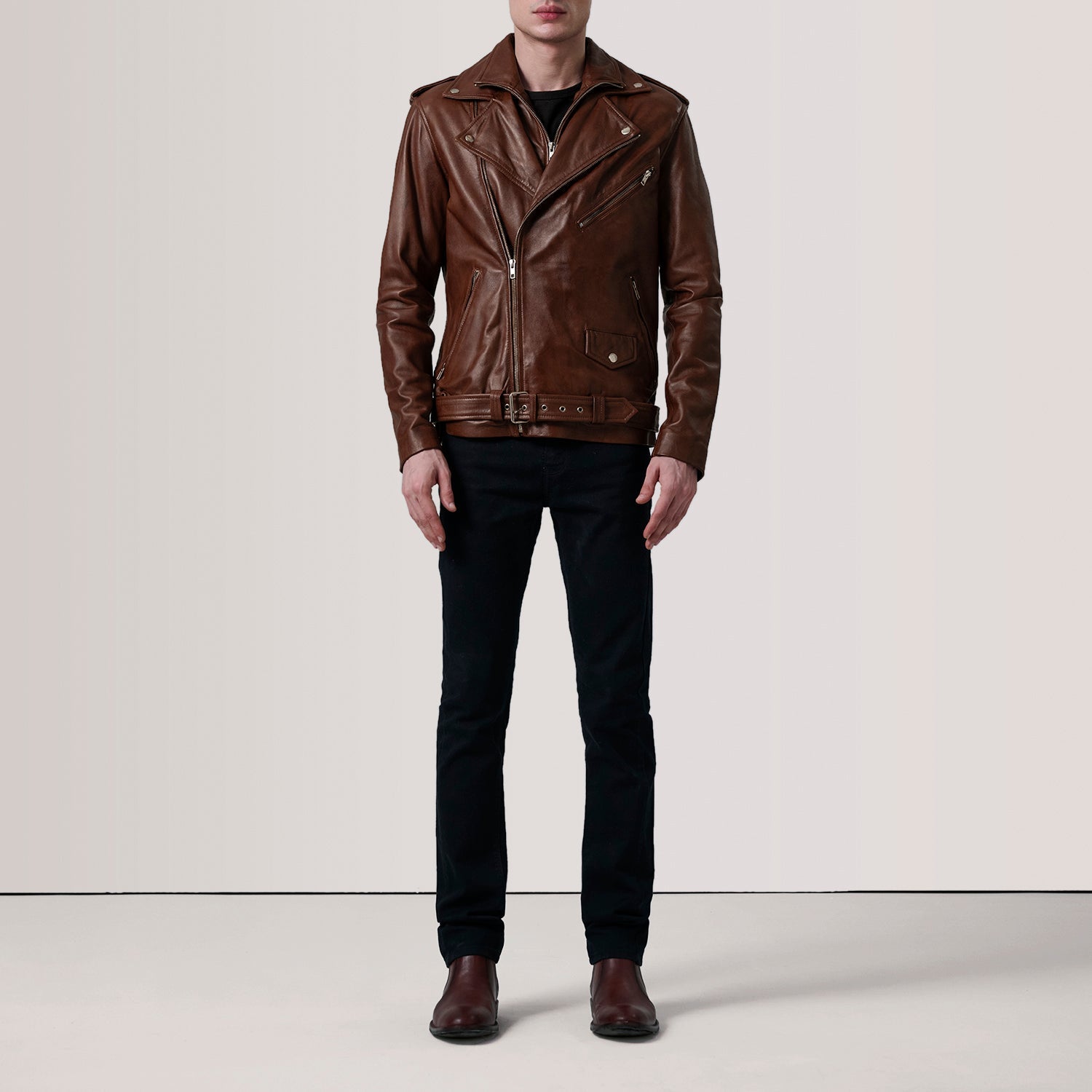 Sowachi Kole Waxed Brown Leather Double Rider Jacket