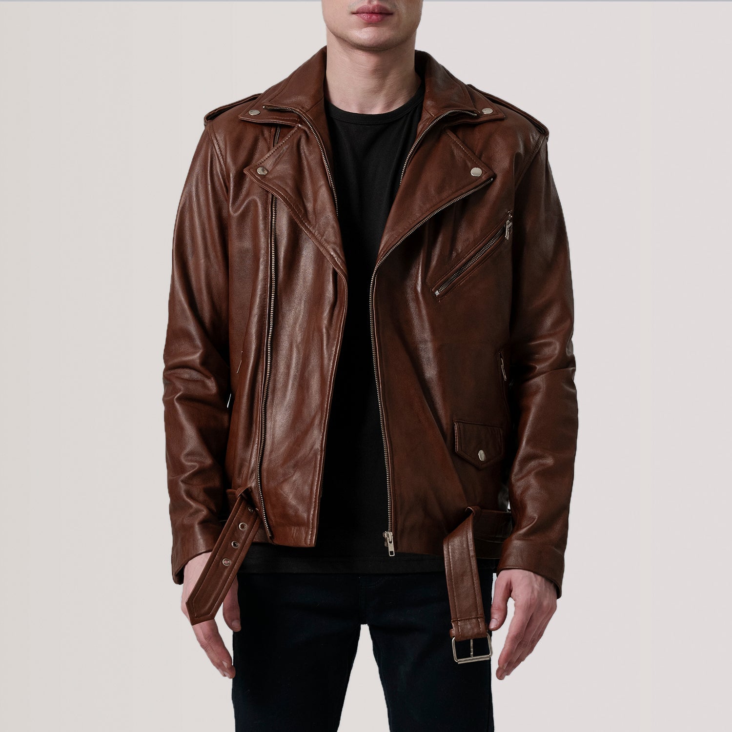 Sowachi Kole Waxed Brown Leather Double Rider Jacket