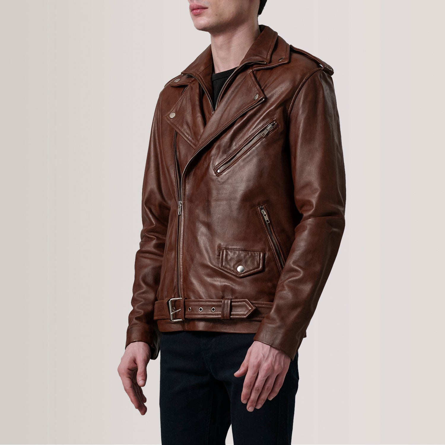 Sowachi Kole Waxed Brown Leather Double Rider Jacket