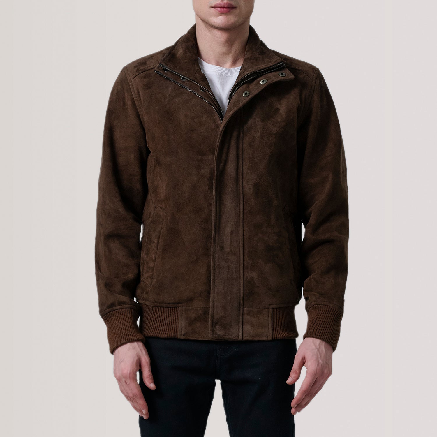 Sowachi Lester Brown Suede Bomber Jacket
