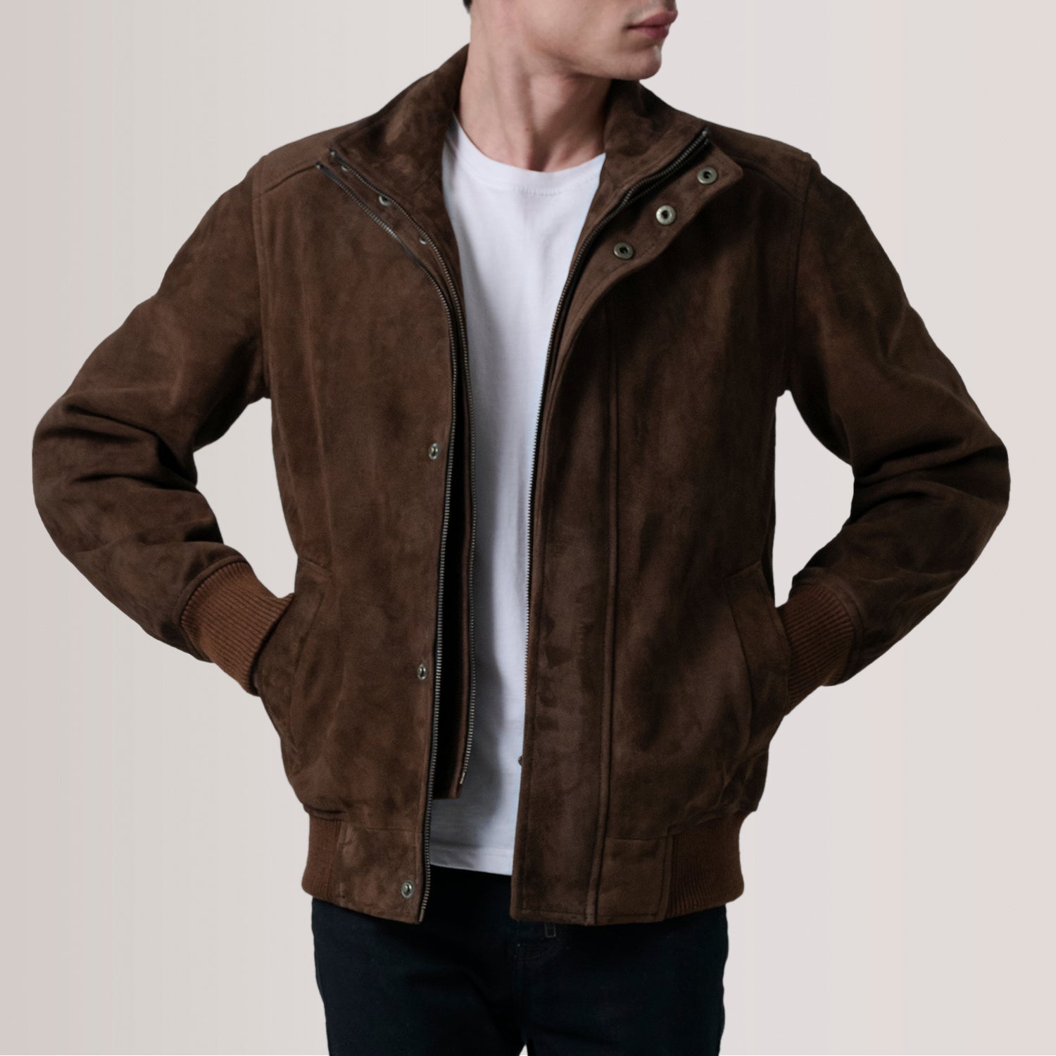 Sowachi Lester Brown Suede Bomber Jacket