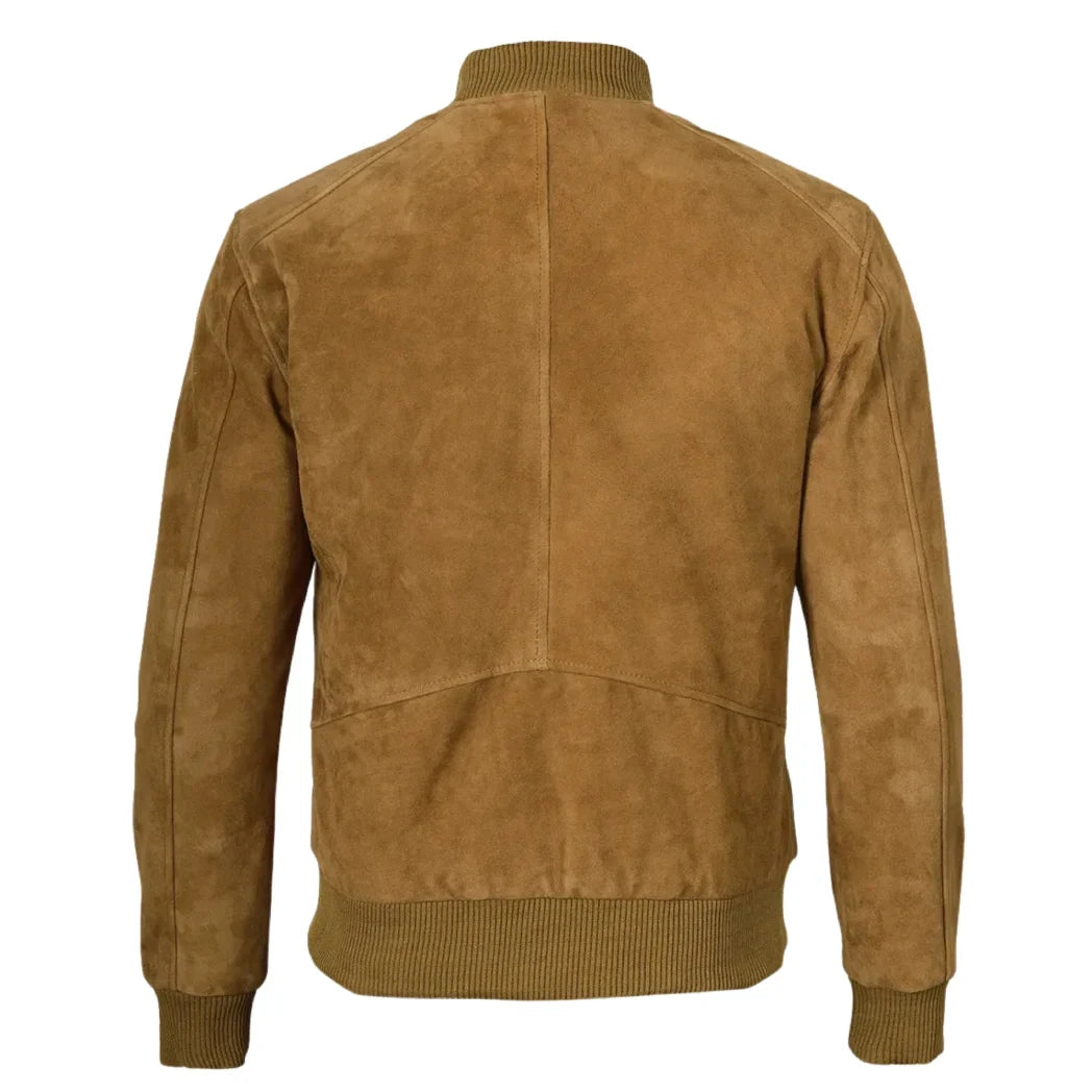 Sowachi Men's Light Brown Suede Leather Bomber Jacket