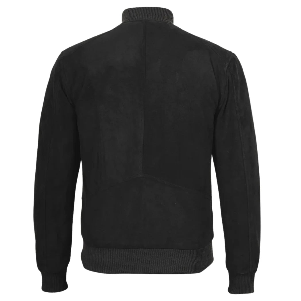 Sowachi Men's Premium Real Suede Black Leather Bomber Jacket