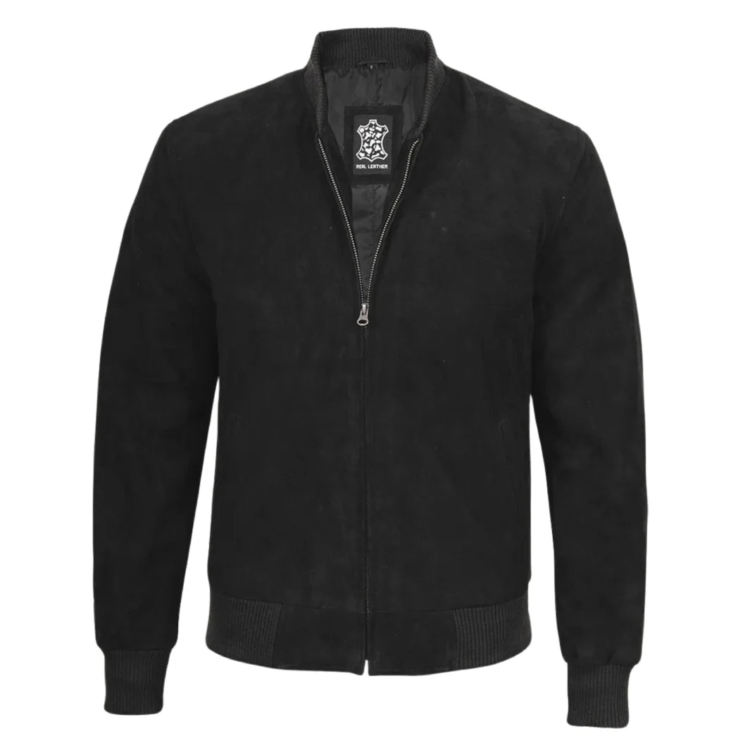 Sowachi Men's Premium Real Suede Black Leather Bomber Jacket