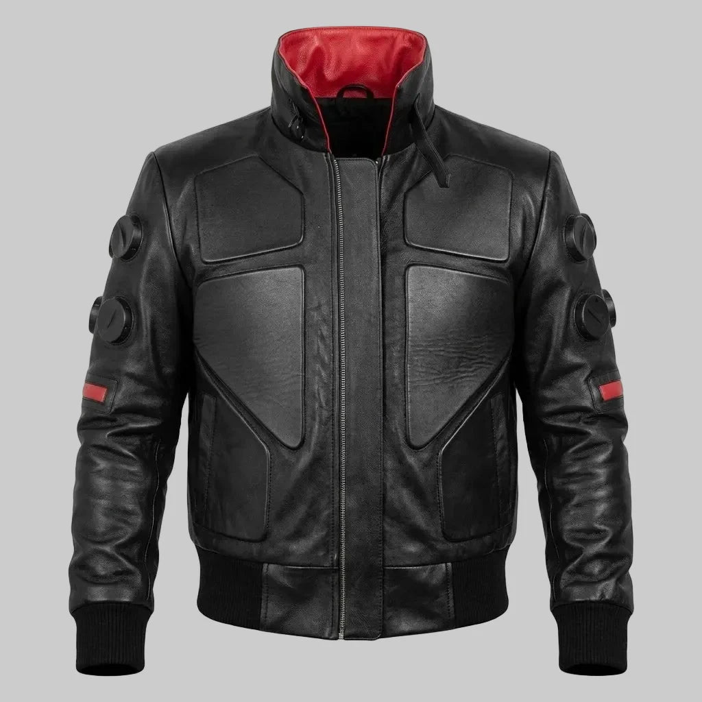 Sowachi Men's Real Sheepskin Black Leather Anime Inspired Jacket