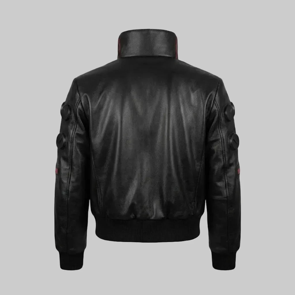 Sowachi Men's Real Sheepskin Black Leather Anime Inspired Jacket