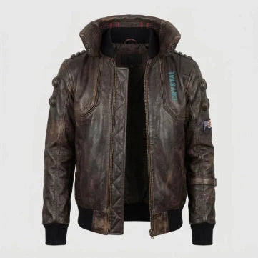Sowachi Men's Real Sheepskin Video Game Inspired Leather Brown Jacket