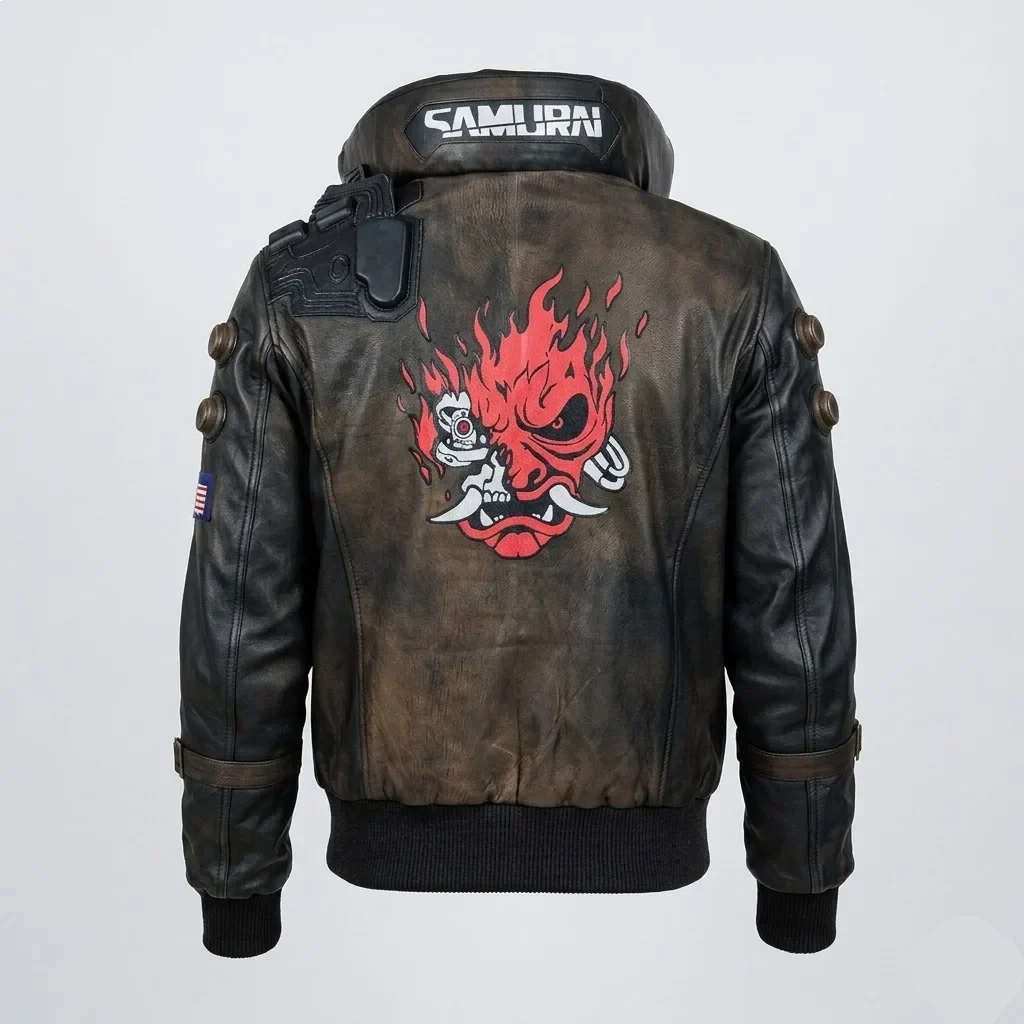 Sowachi Men's Real Sheepskin Video Game Inspired Leather Brown Jacket