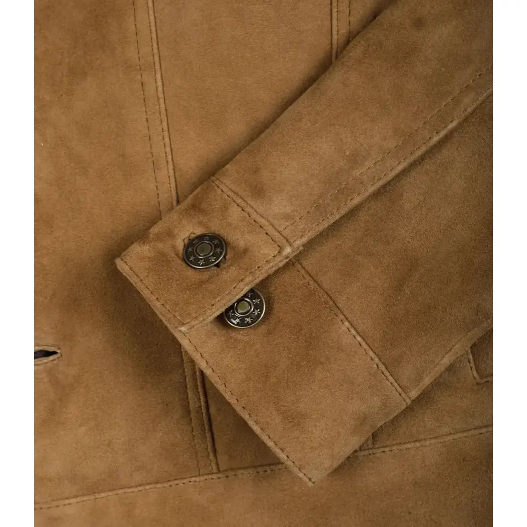 Sowachi Men's Real Suede Tan Button Down Leather Jacket