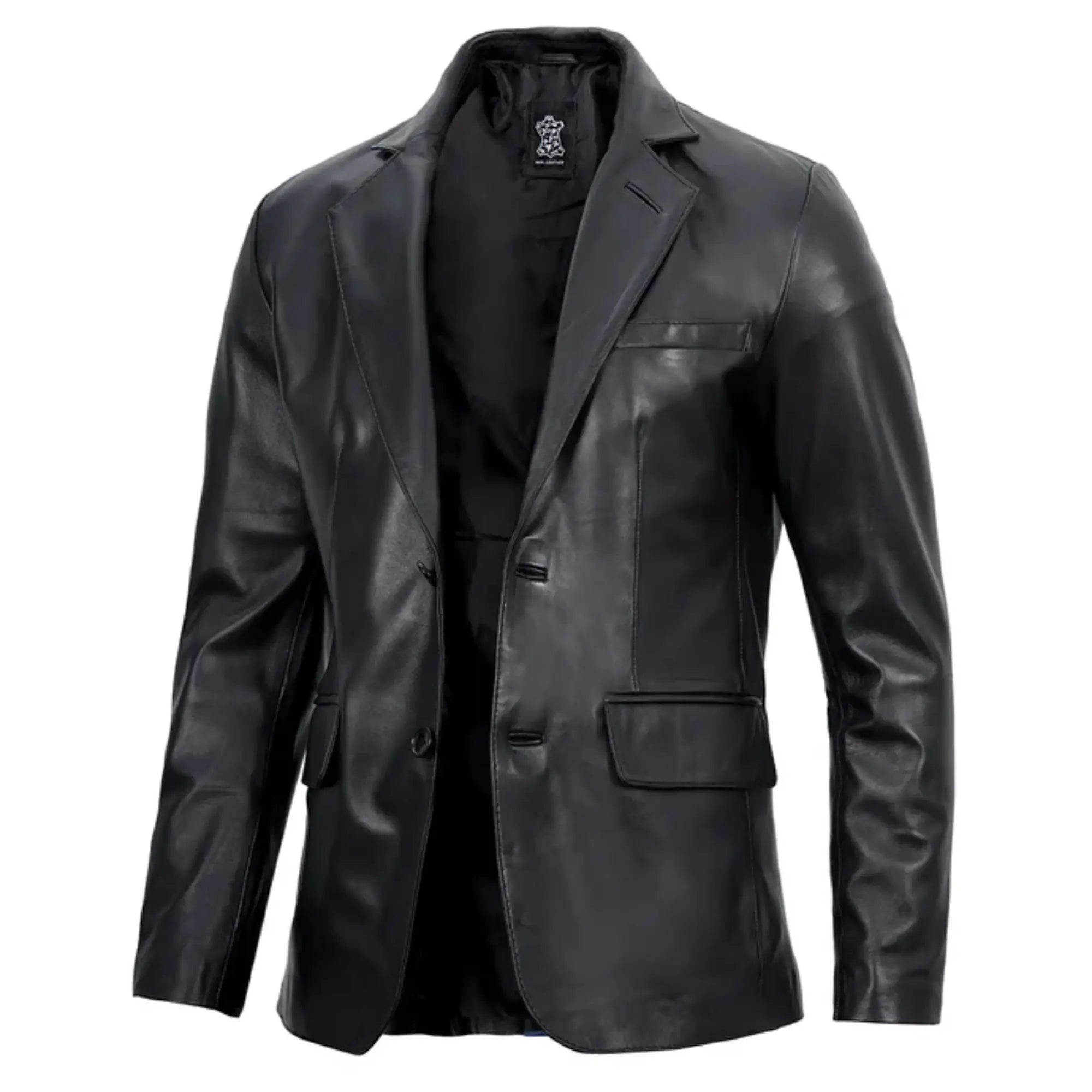 Sowachi Men's Real sheepskin Black Leather Blazer