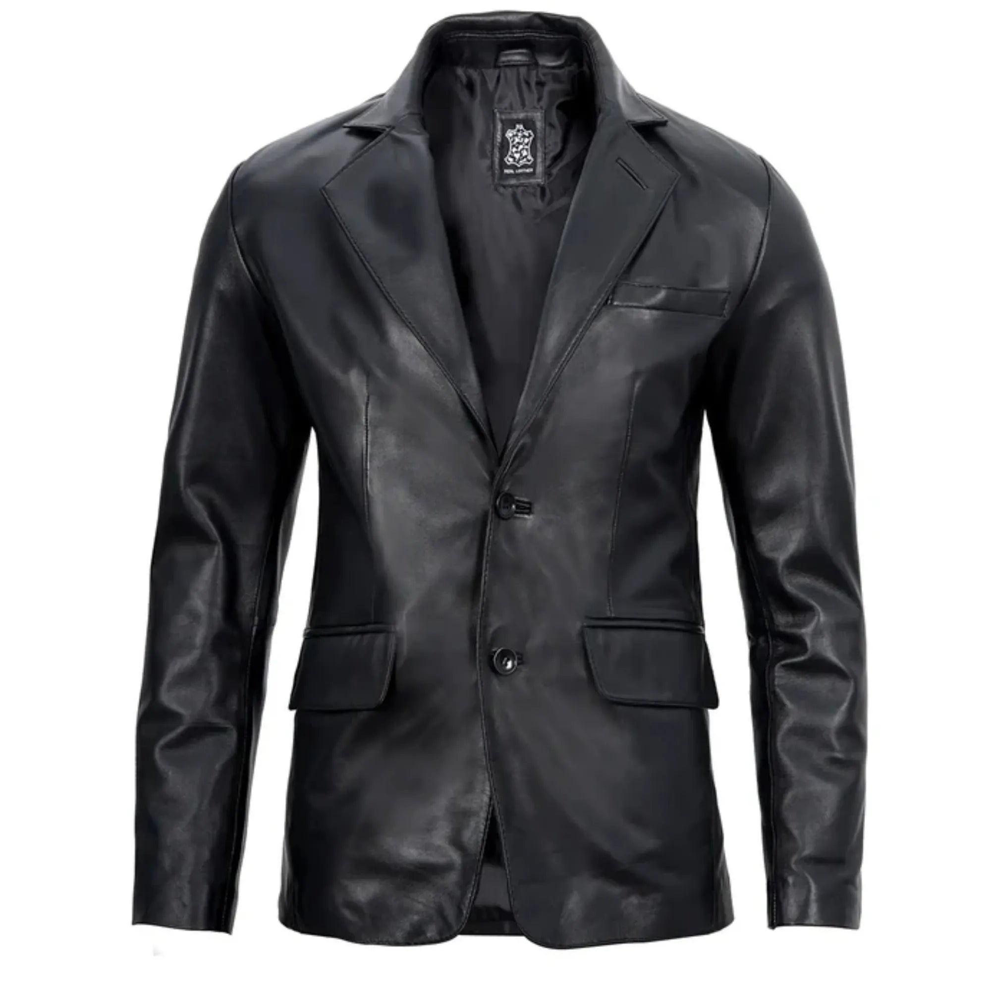 Sowachi Men's Real sheepskin Black Leather Blazer