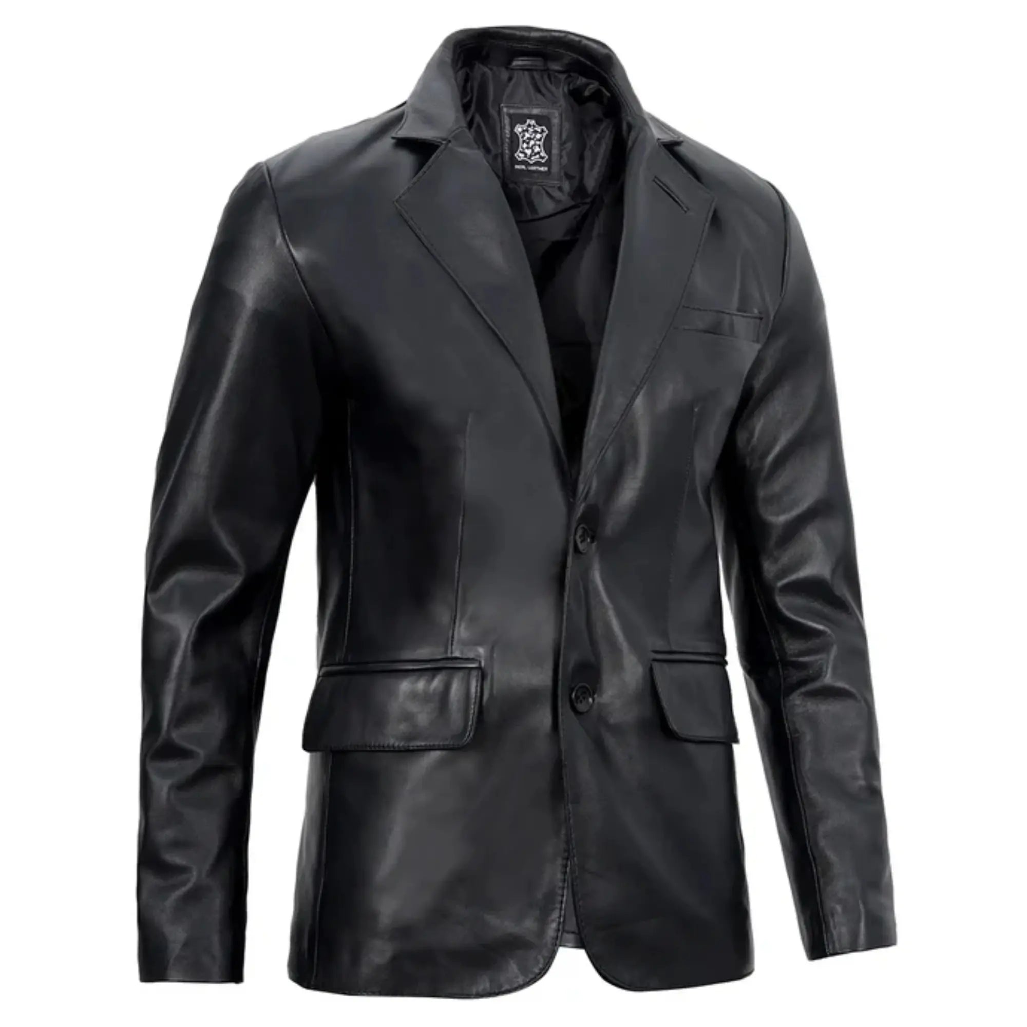 Sowachi Men's Real sheepskin Black Leather Blazer