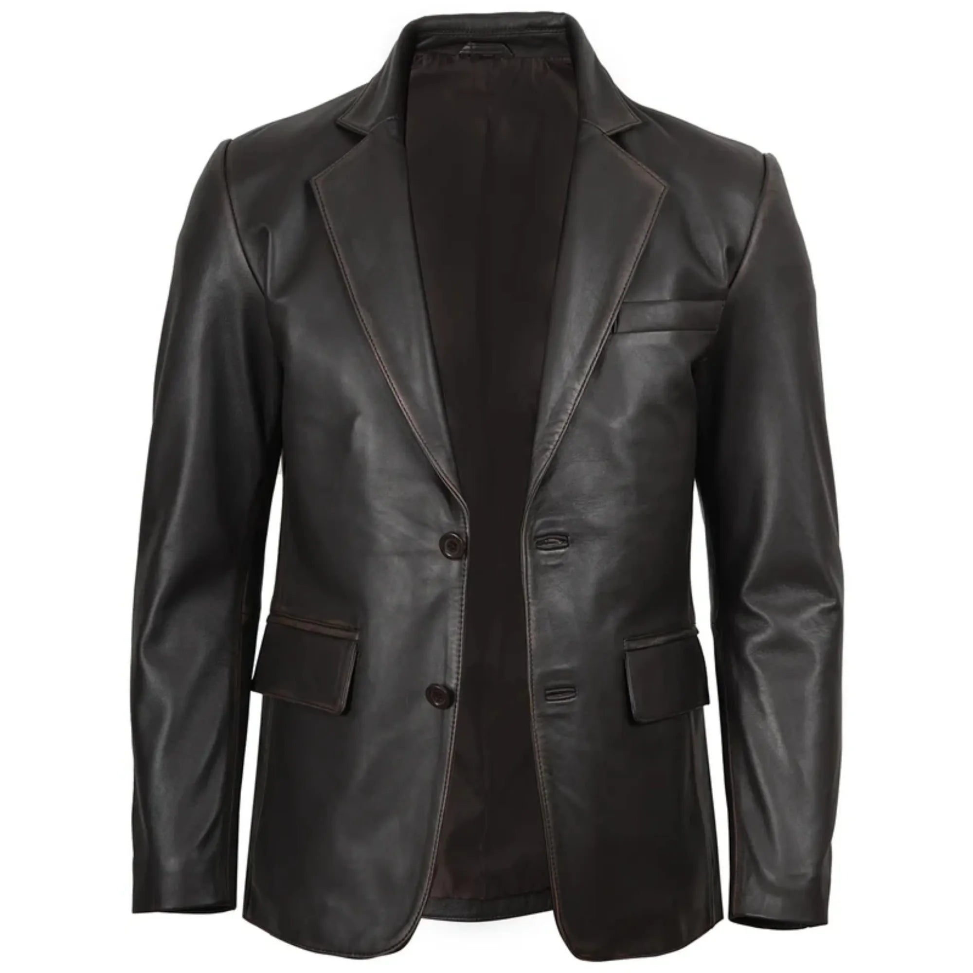 Sowachi Men's Rub Off Black Leather Blazer