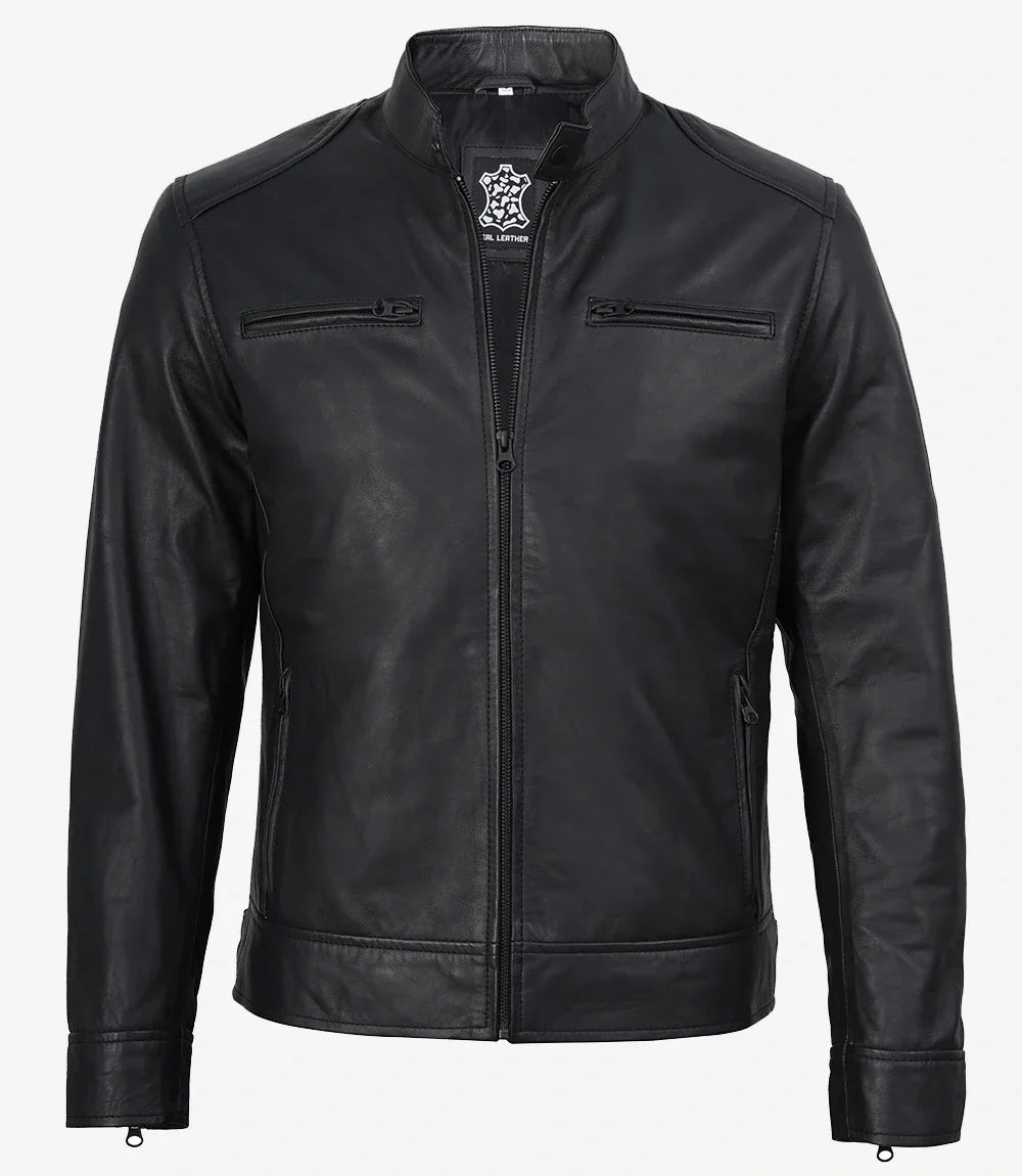 Sowachi Men's Sheep Leather Matte Black Jacket