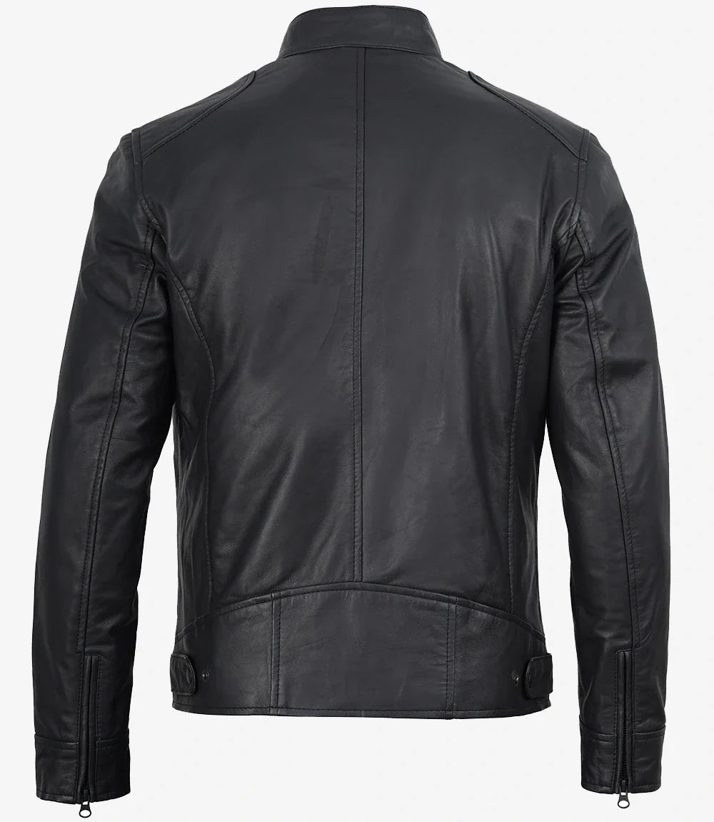 Sowachi Men's Sheep Leather Matte Black Jacket