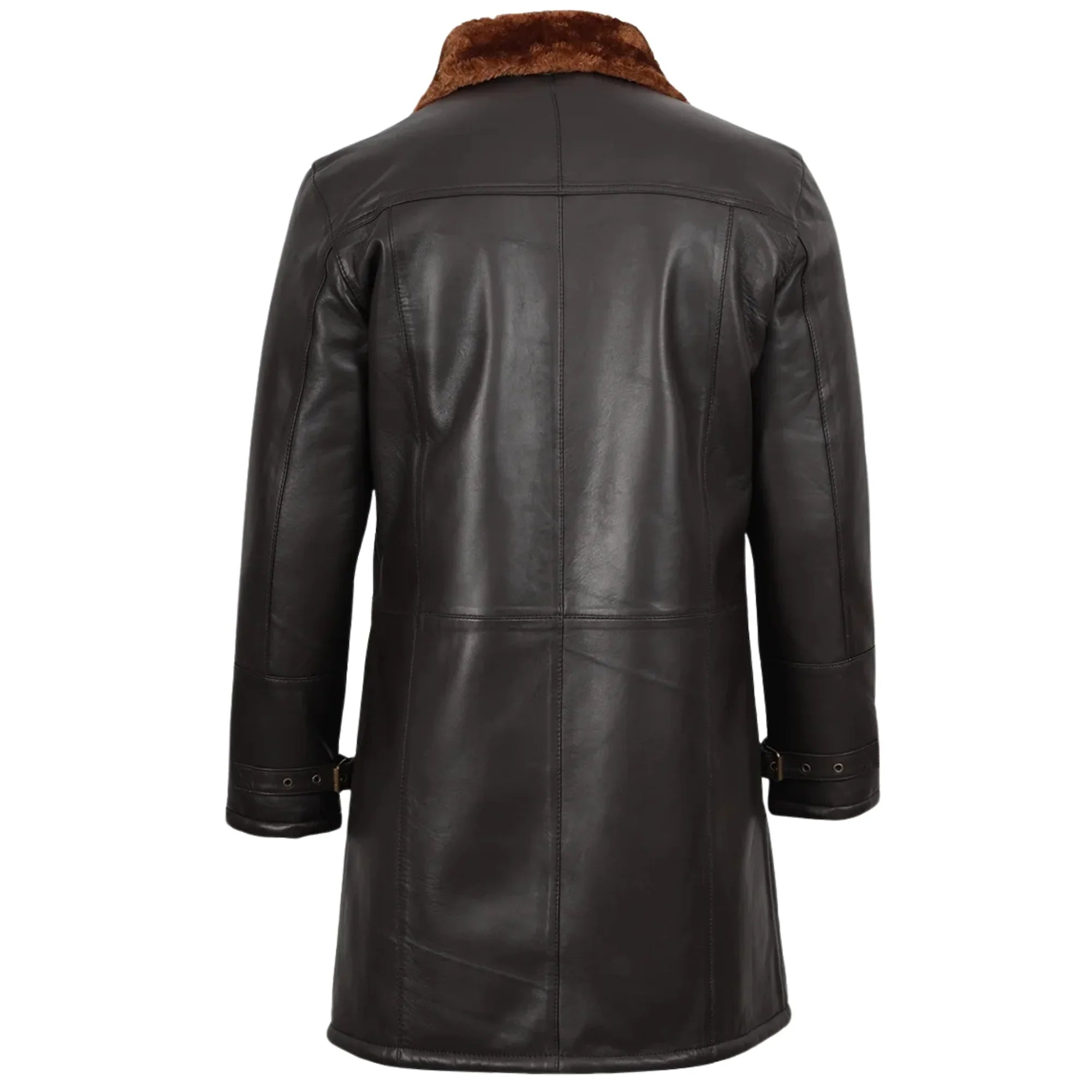 Sowachi Men's Sheepskin Leather 3/4 Length Dark Brown Shearling Coat