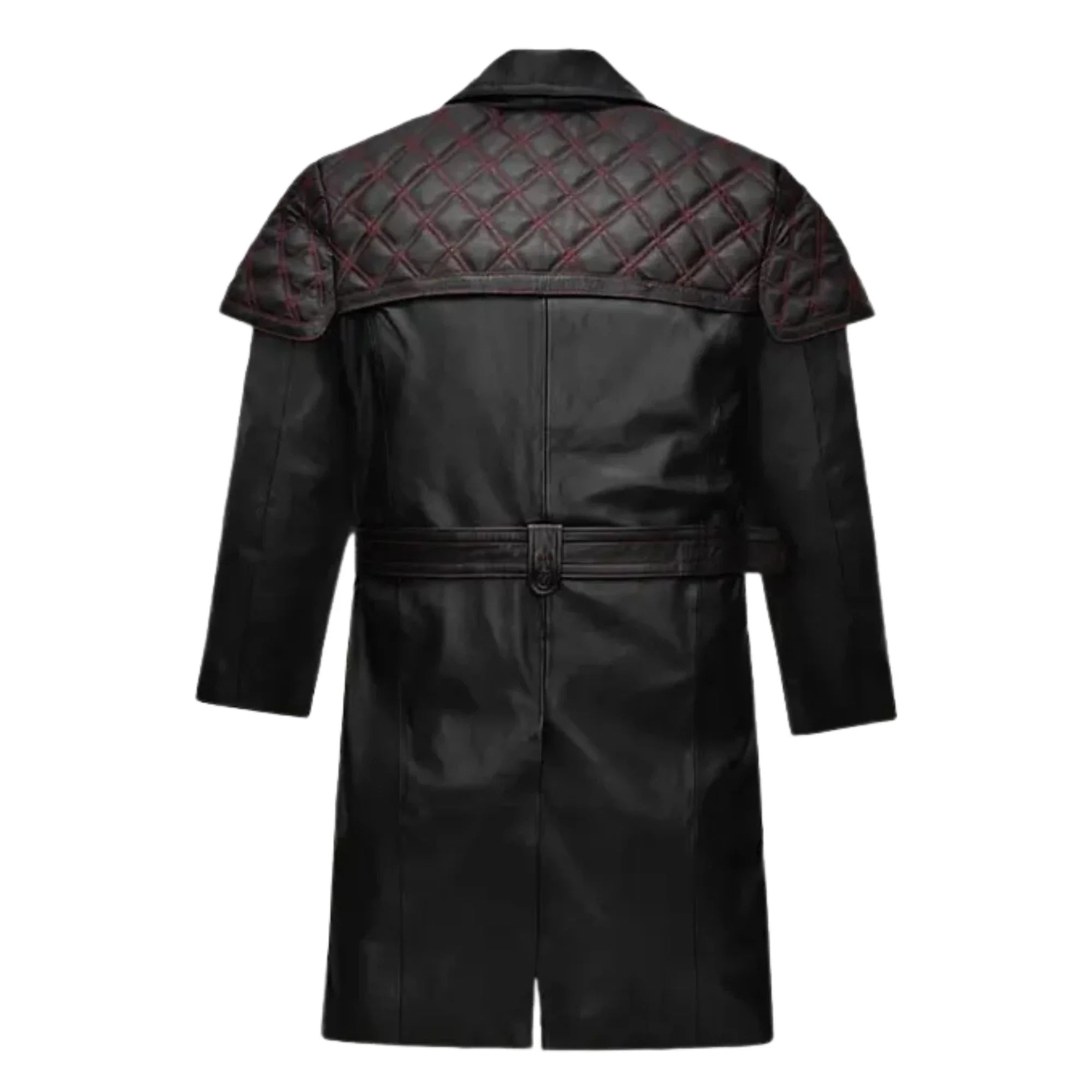 Sowachi Men's Sheepskin Leather Black Trench Coat