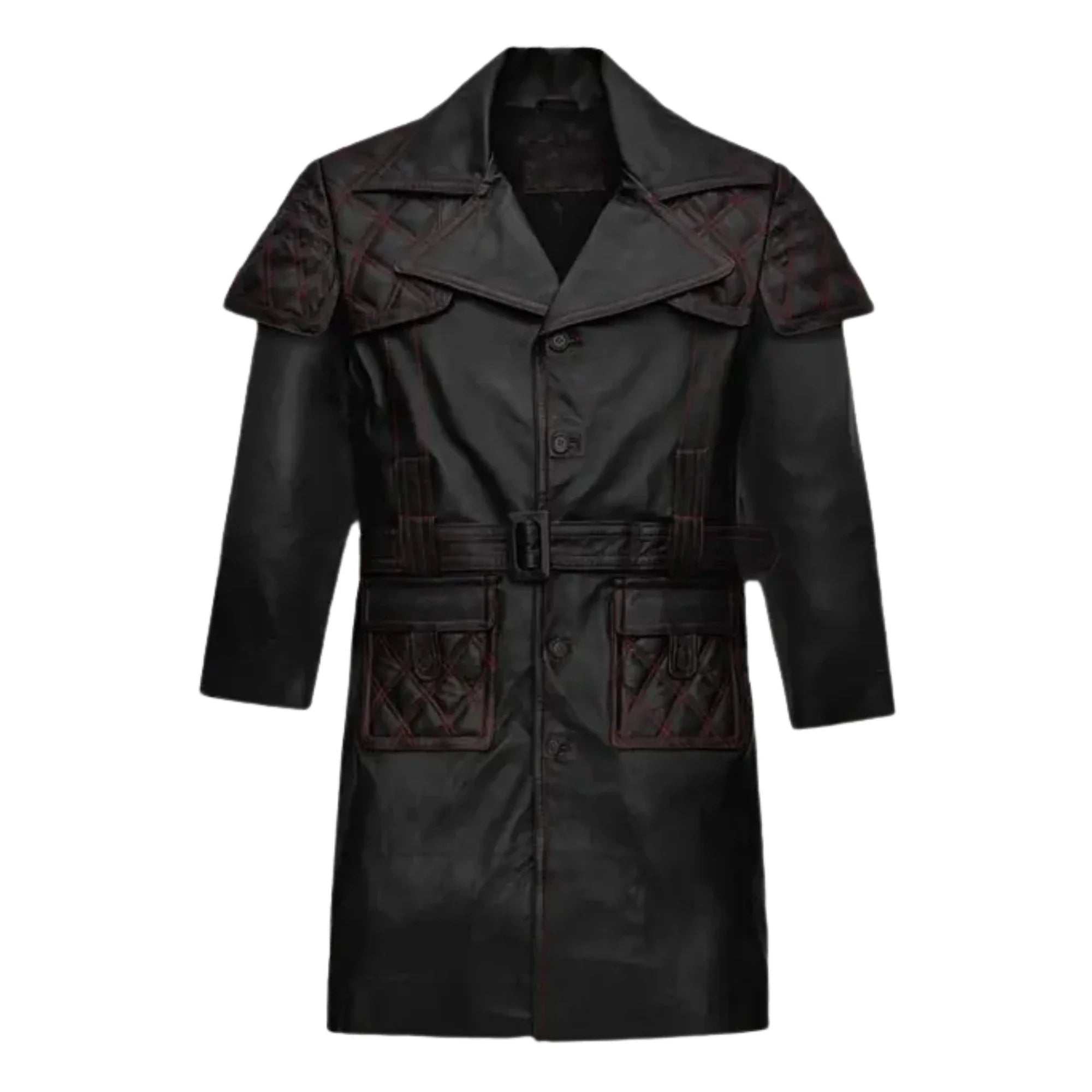 Sowachi Men's Sheepskin Leather Black Trench Coat