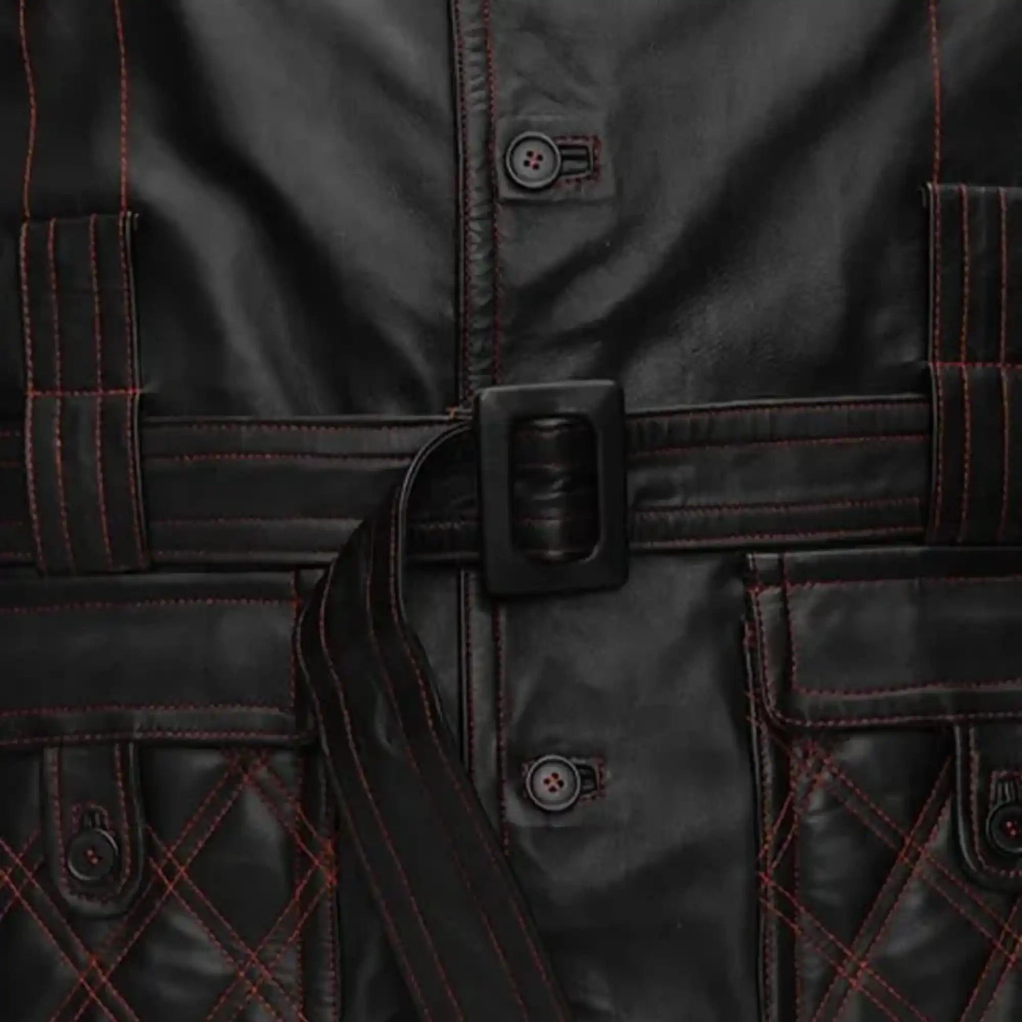 Sowachi Men's Sheepskin Leather Black Trench Coat