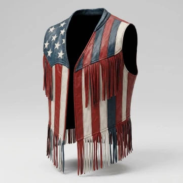 Sowachi Men's Sheepskin Leather USA Flag Inspired Vest