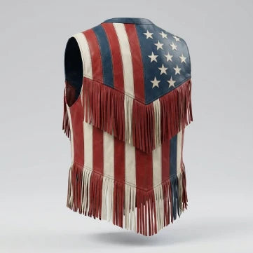 Sowachi Men's Sheepskin Leather USA Flag Inspired Vest