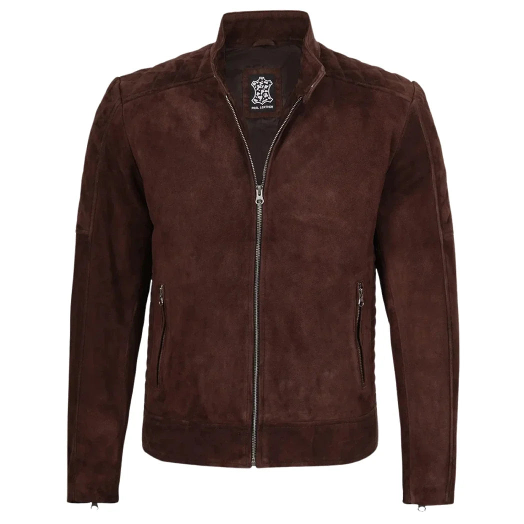 Sowachi Men's Top Notch Dark Brown Suede Leather Jacket