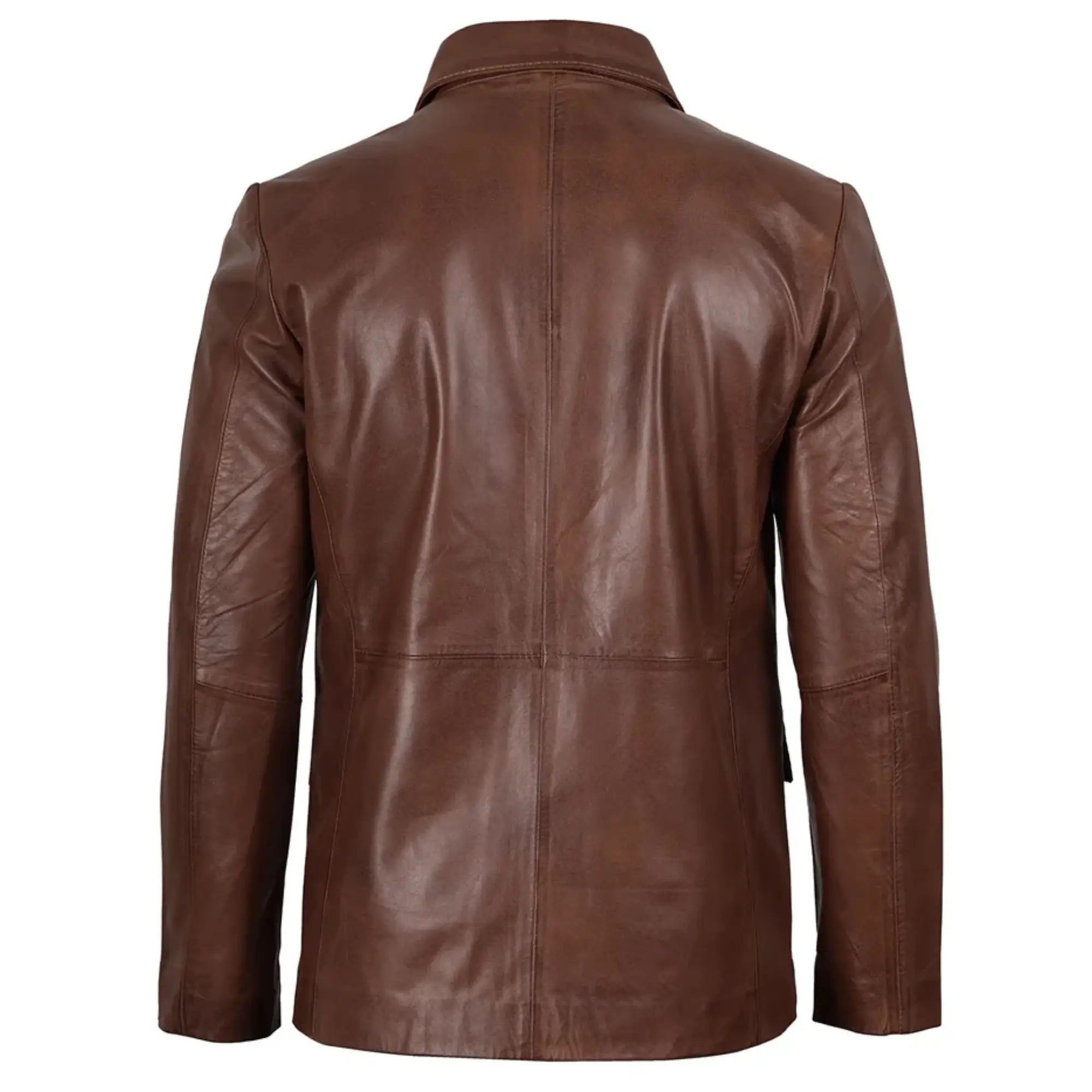 Sowachi Men's Two Button Brown Wax Leather Blazer