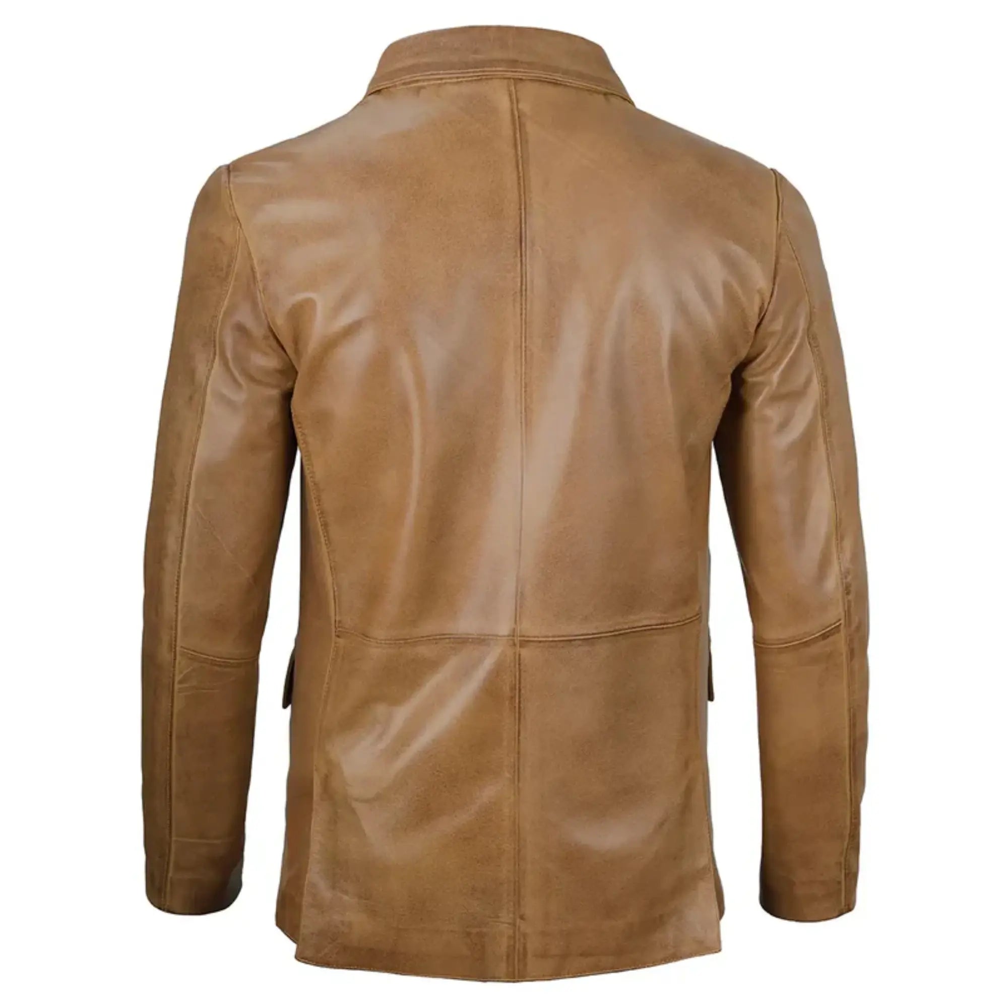Sowachi Men's Two Button Camel Brown Leather Blazer
