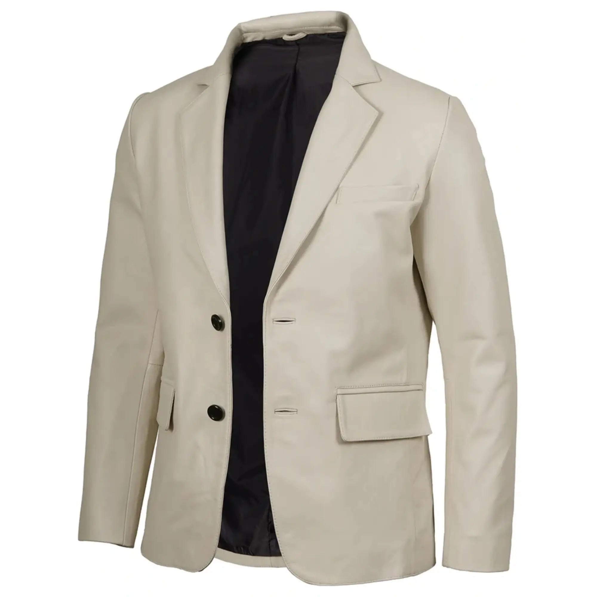 Sowachi Men's Two Buttons Off White Leather Blazer
