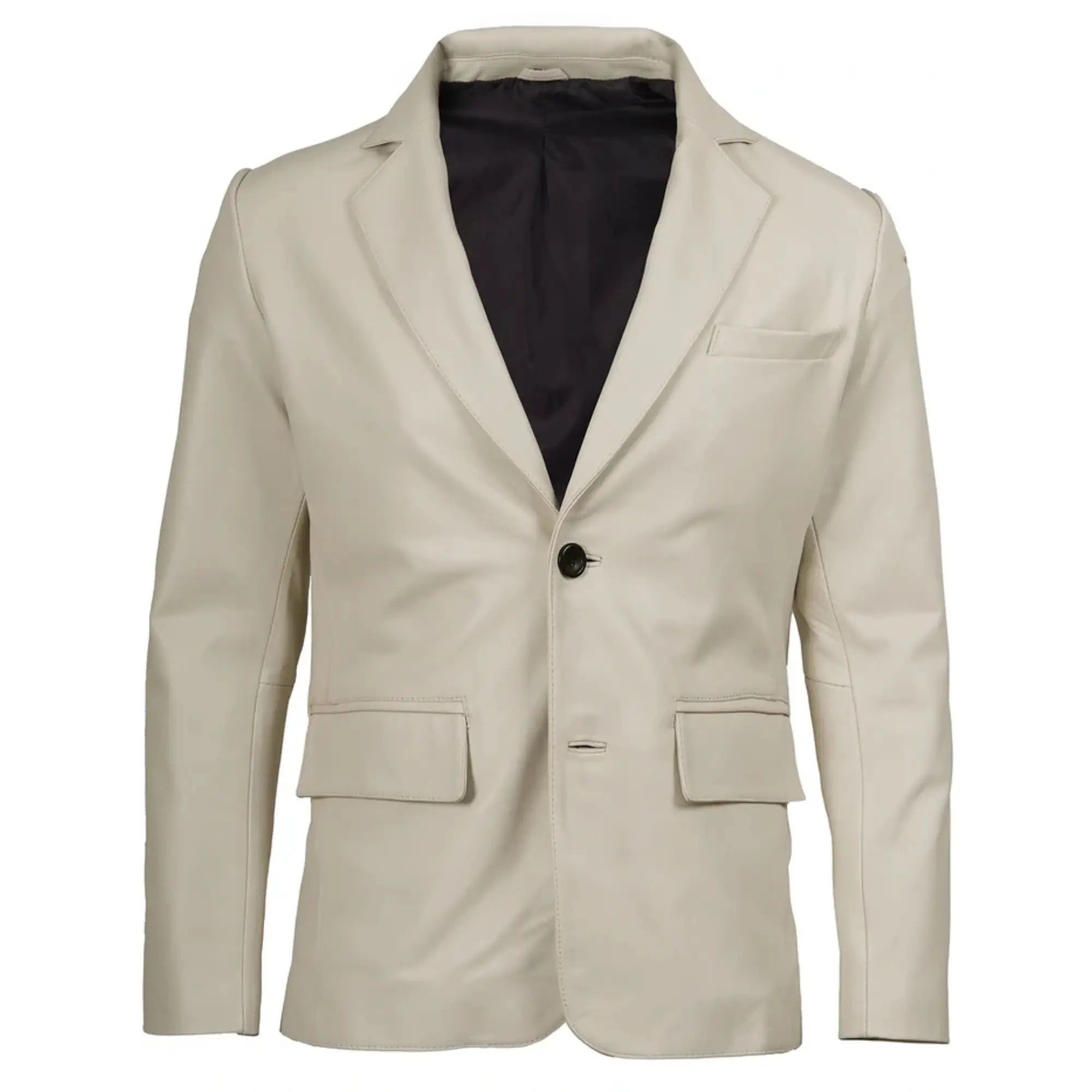 Sowachi Men's Two Buttons Off White Leather Blazer