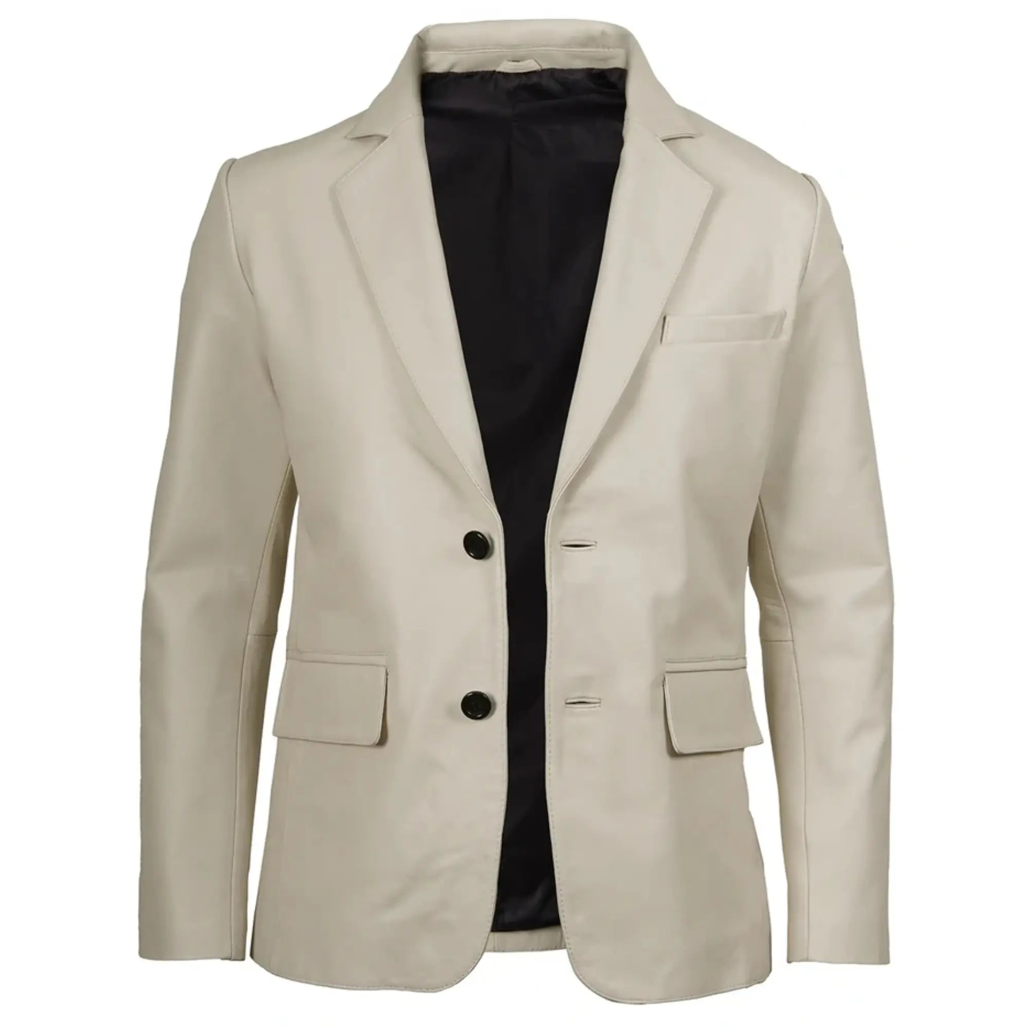 Sowachi Men's Two Buttons Off White Leather Blazer