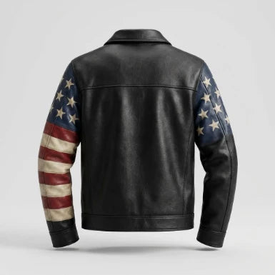 Sowachi Men's USA Patch Sheepskin Leather Jacket