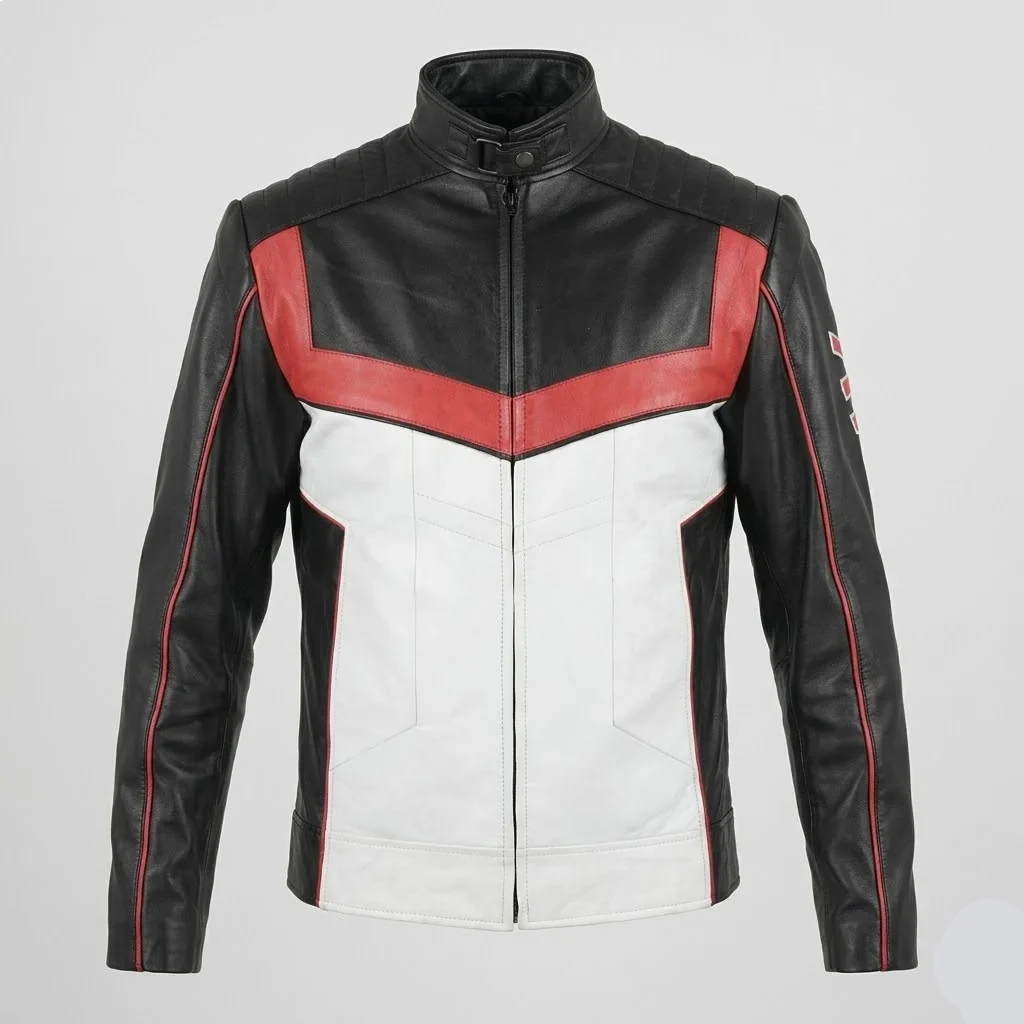 Sowachi Men's White and Black Sheepskin Movie Inspired Leather Jacket