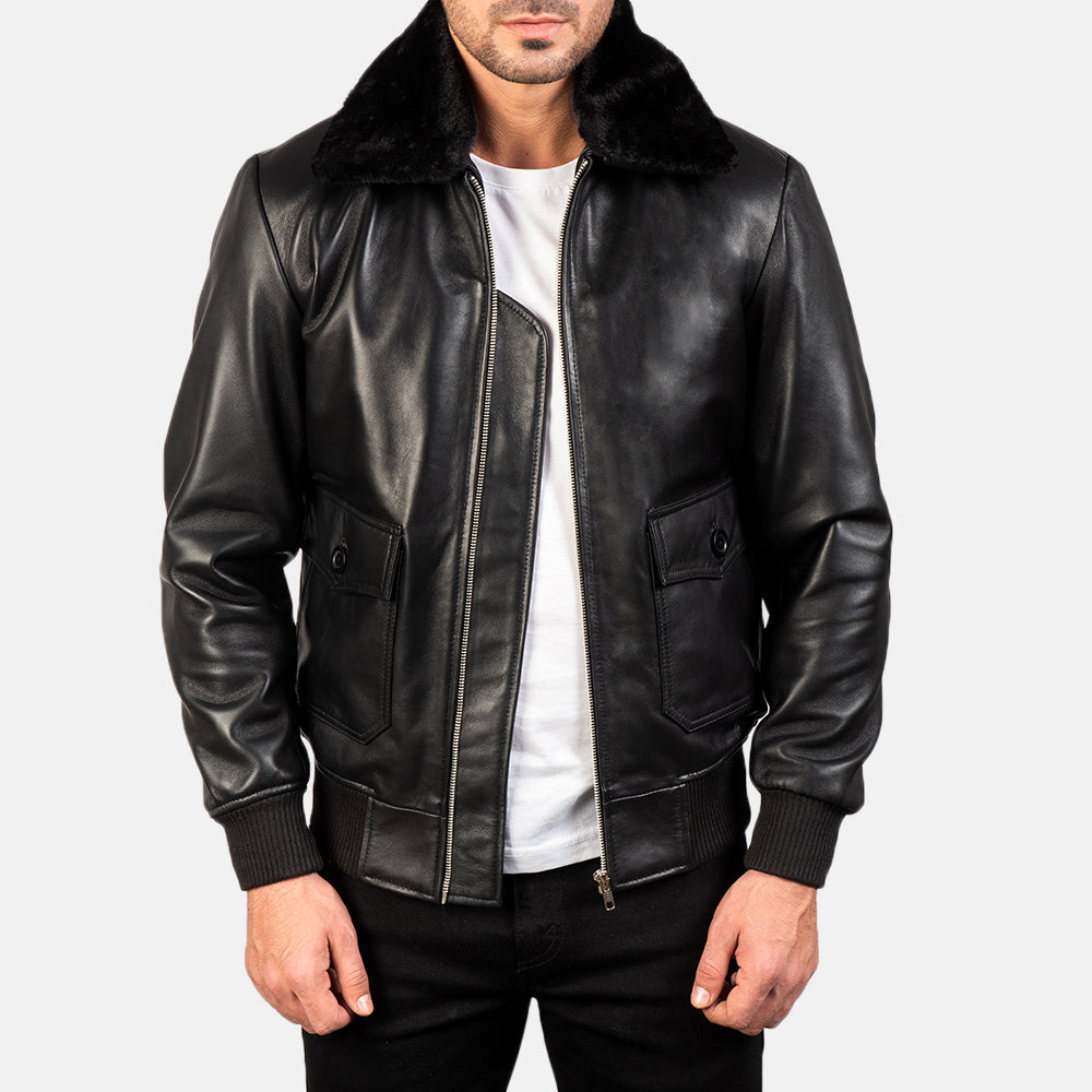 Sowachi Airin G-1 Black Leather Bomber Jacket