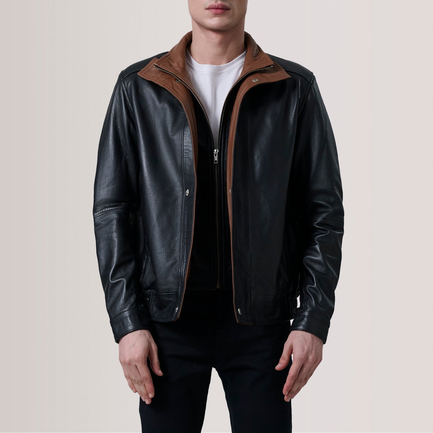 Sowachi Alfred Black Leather Bomber Jacket