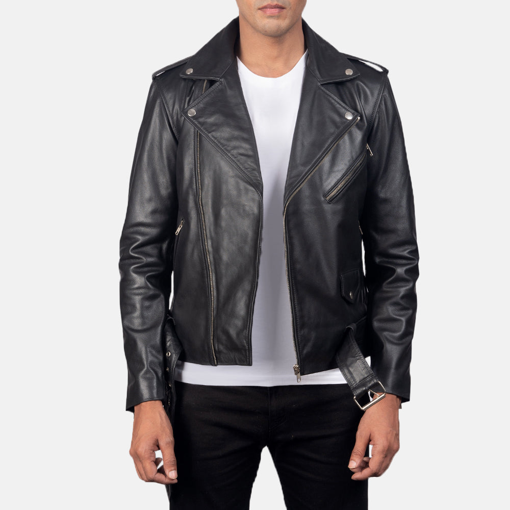 Sowachi Allaric Alley Black Leather Biker Jacket