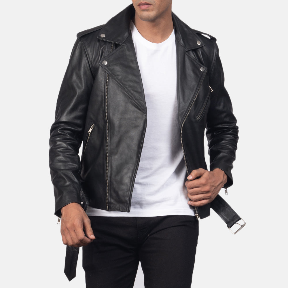 Sowachi Allaric Alley Black Leather Biker Jacket