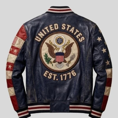 Sowachi Men's American Flag Sheepskin Leather Jacket
