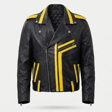 Sowachi Men's Black Sheepskin Leather Biker Jacket